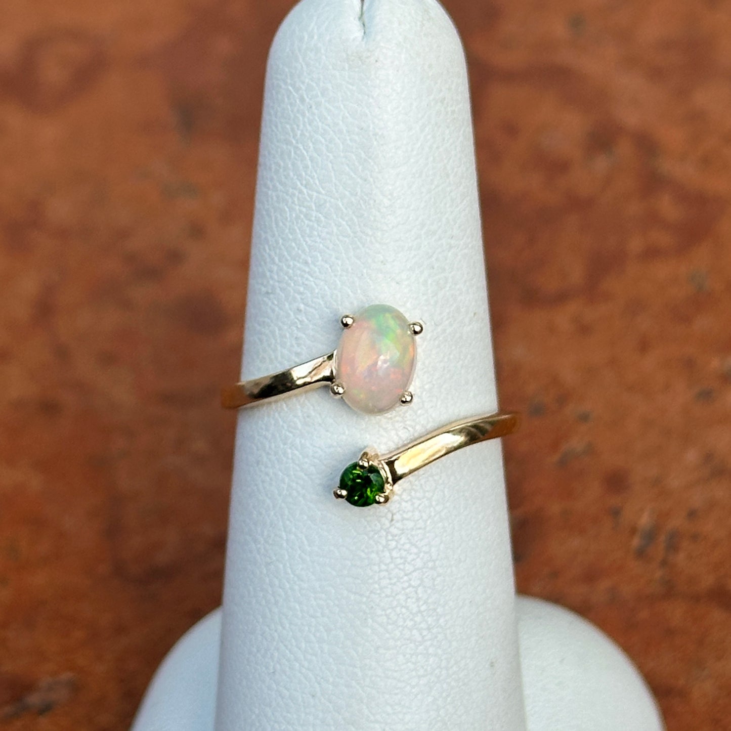 Estate 14KT Yellow Gold Opal + Green Chrome Diopside Ring