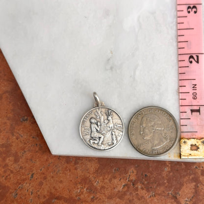 Sterling Silver Antiqued St Uberto Round Medal Pendant 18mm