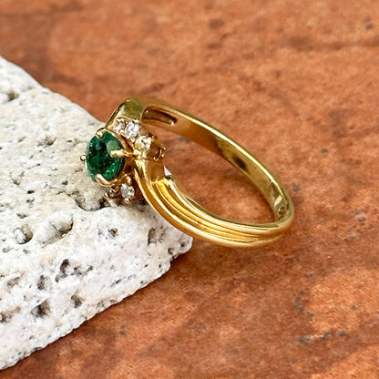 Estate 18KT Yellow Gold Round Emerald Half Halo Diamond Ring