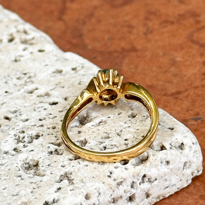 Estate 18KT Yellow Gold Round Emerald Half Halo Diamond Ring