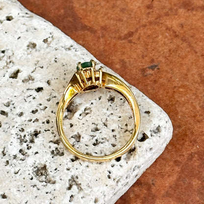 Estate 18KT Yellow Gold Round Emerald Half Halo Diamond Ring