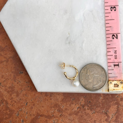 14KT Yellow Gold Mini Pearl C-Shape Hoop Earrings