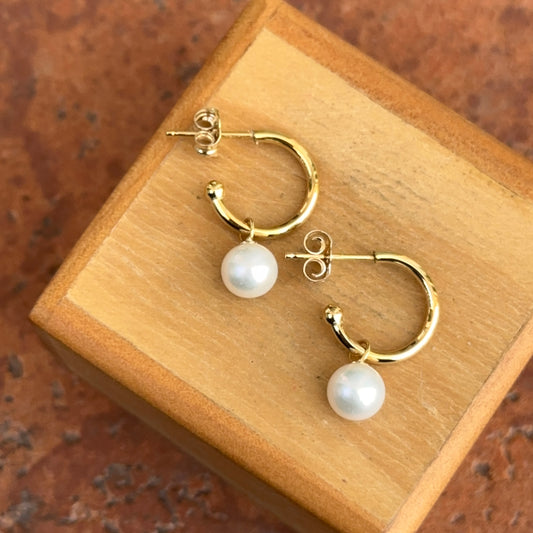 14KT Yellow Gold Mini Pearl C-Shape Hoop Earrings
