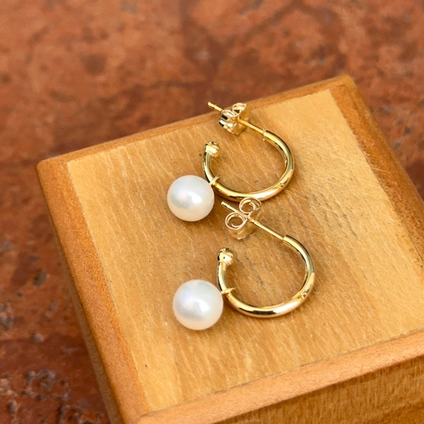 14KT Yellow Gold Mini Pearl C-Shape Hoop Earrings