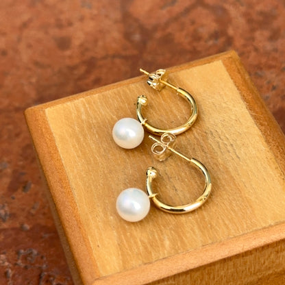 14KT Yellow Gold Mini Pearl C-Shape Hoop Earrings