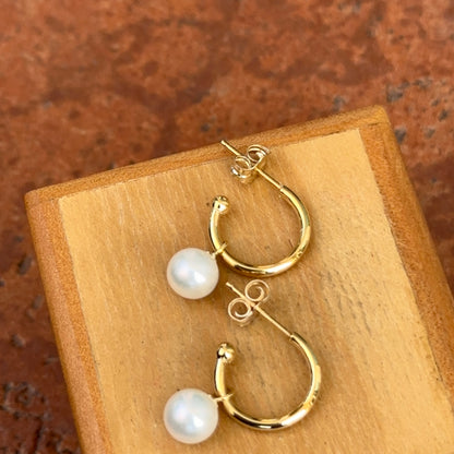 14KT Yellow Gold Mini Pearl C-Shape Hoop Earrings