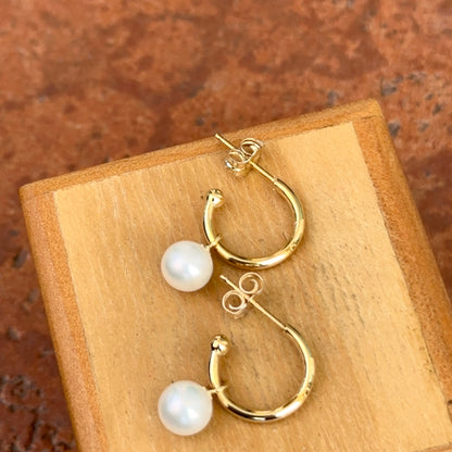 14KT Yellow Gold Mini Pearl C-Shape Hoop Earrings