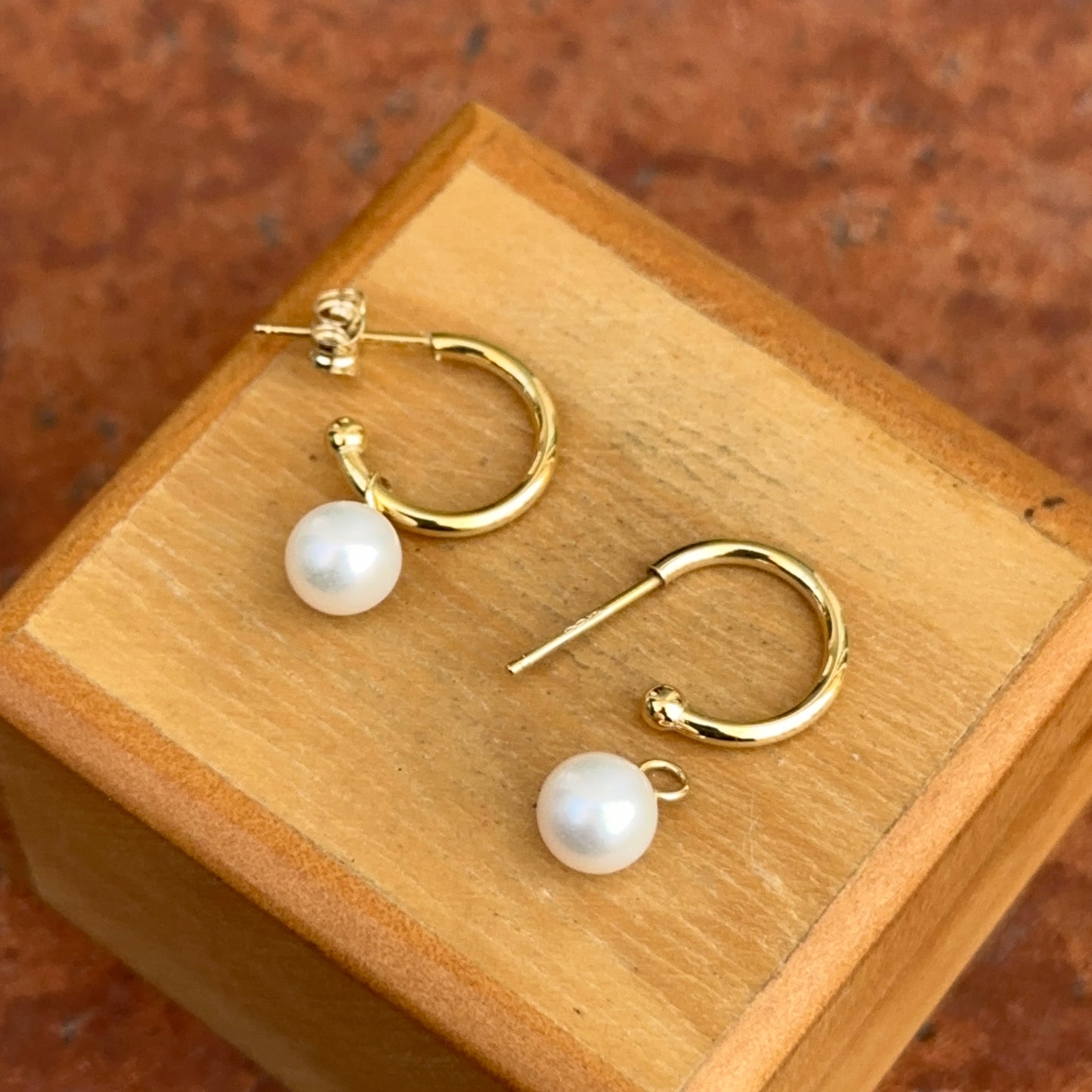 14KT Yellow Gold Mini Pearl C-Shape Hoop Earrings