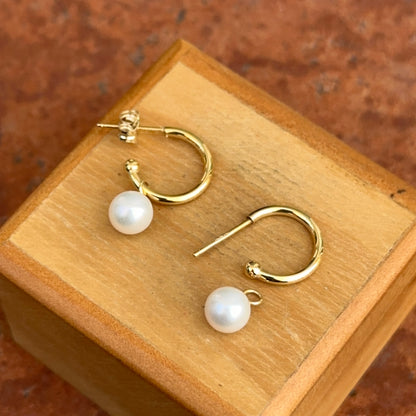 14KT Yellow Gold Mini Pearl C-Shape Hoop Earrings