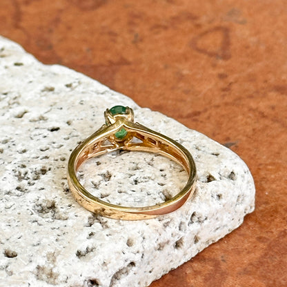 Estate 14KT Yellow Gold Oval Emerald + Diamond Cathedral Ring
