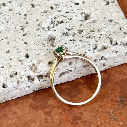 Estate 14KT Yellow Gold Oval Emerald + Diamond Cathedral Ring