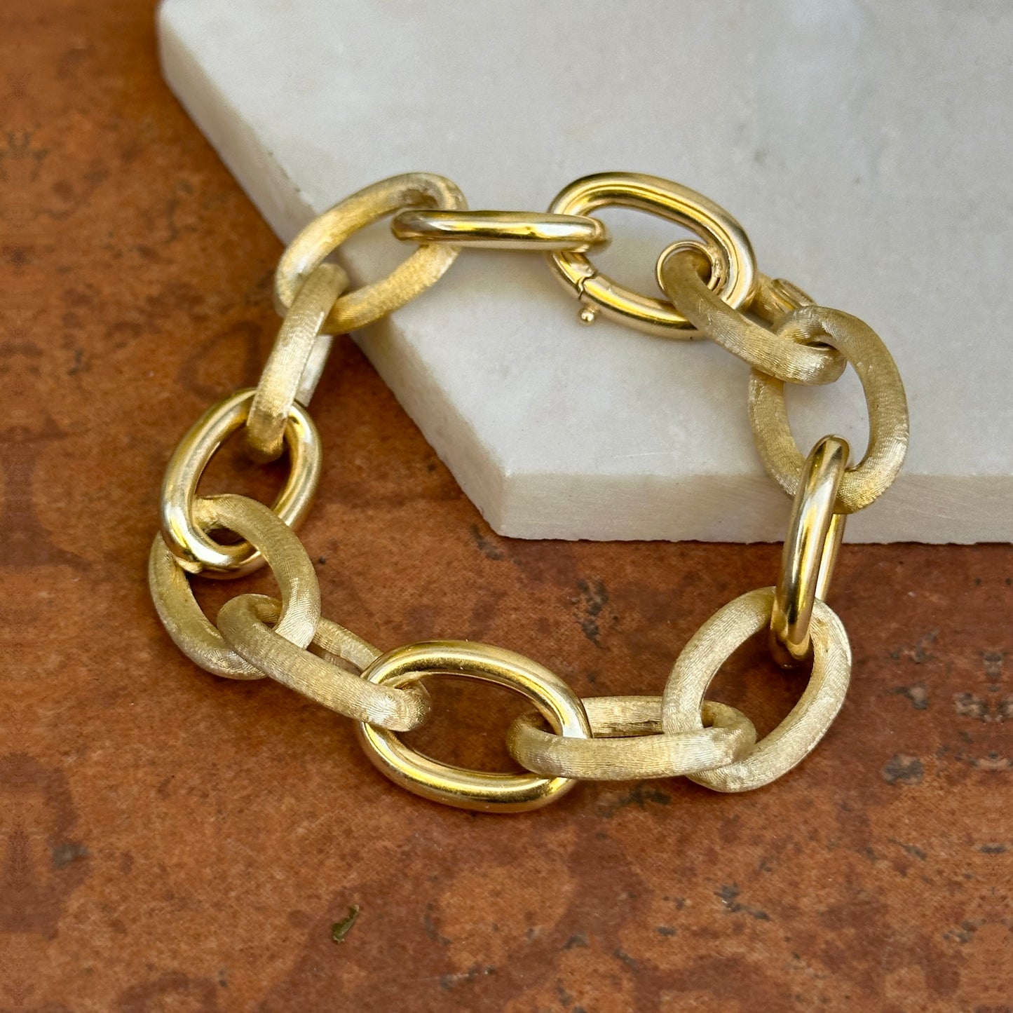 Estate 14KT Yellow Gold Matte Finish 13mm Rolo Chain Bracelet