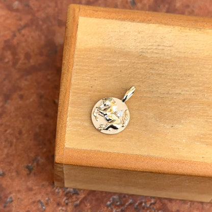 14KT Yellow Gold Diamond Chinese Zodiac Horse Disc Pendant Charm