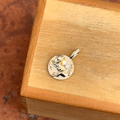 14KT Yellow Gold Diamond Chinese Zodiac Horse Disc Pendant Charm