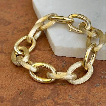 Estate 14KT Yellow Gold Matte Finish 13mm Rolo Chain Bracelet