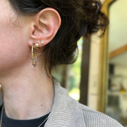 Yellow + Black Gold-Plated Round Cubic Zirconia Inside/Out Hoop Earrings