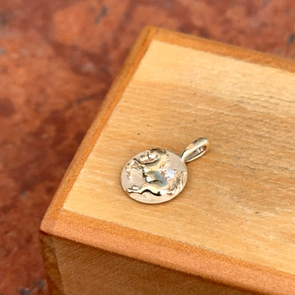 14KT Yellow Gold Diamond Chinese Zodiac Horse Disc Pendant Charm