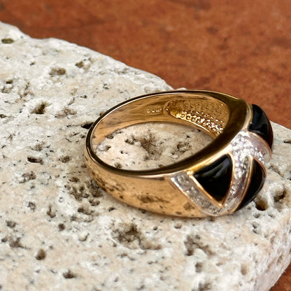 Estate 14KT Yellow Gold Domed Onyx + Diamond Ring