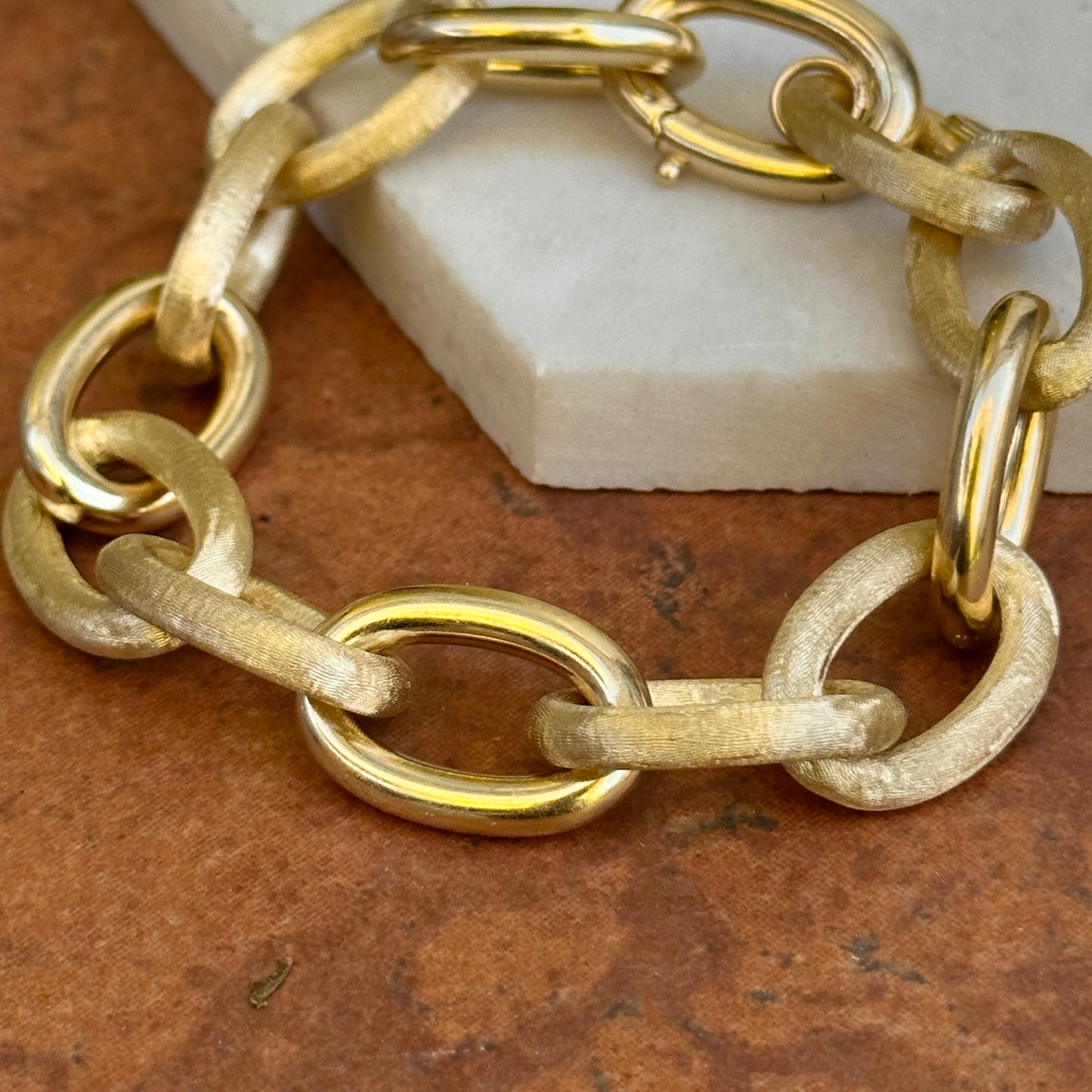 Estate 14KT Yellow Gold Matte Finish 13mm Rolo Chain Bracelet