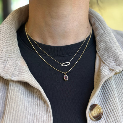 14KT Yellow Gold Round Diamond Oval Pave + Bezel Set Necklace