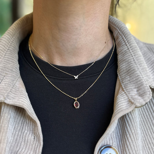 14KT Yellow Gold Pave Round Diamond Mini Butterfly Necklace