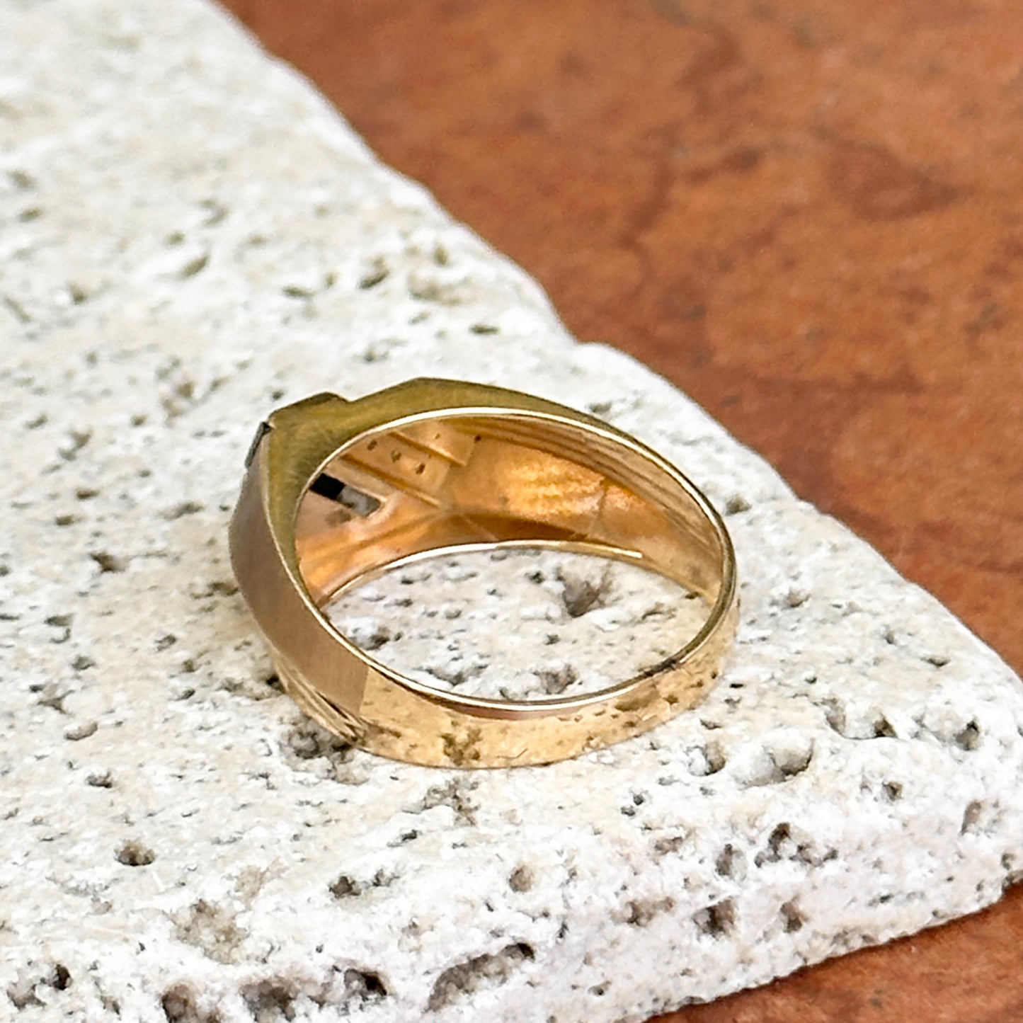 Estate 10KT Yellow and White Gold Onyx + Diamond Square Ring