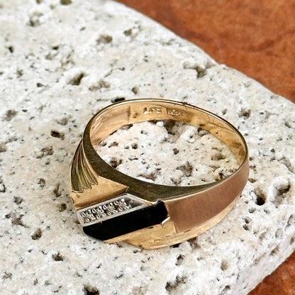 Estate 10KT Yellow and White Gold Onyx + Diamond Square Ring