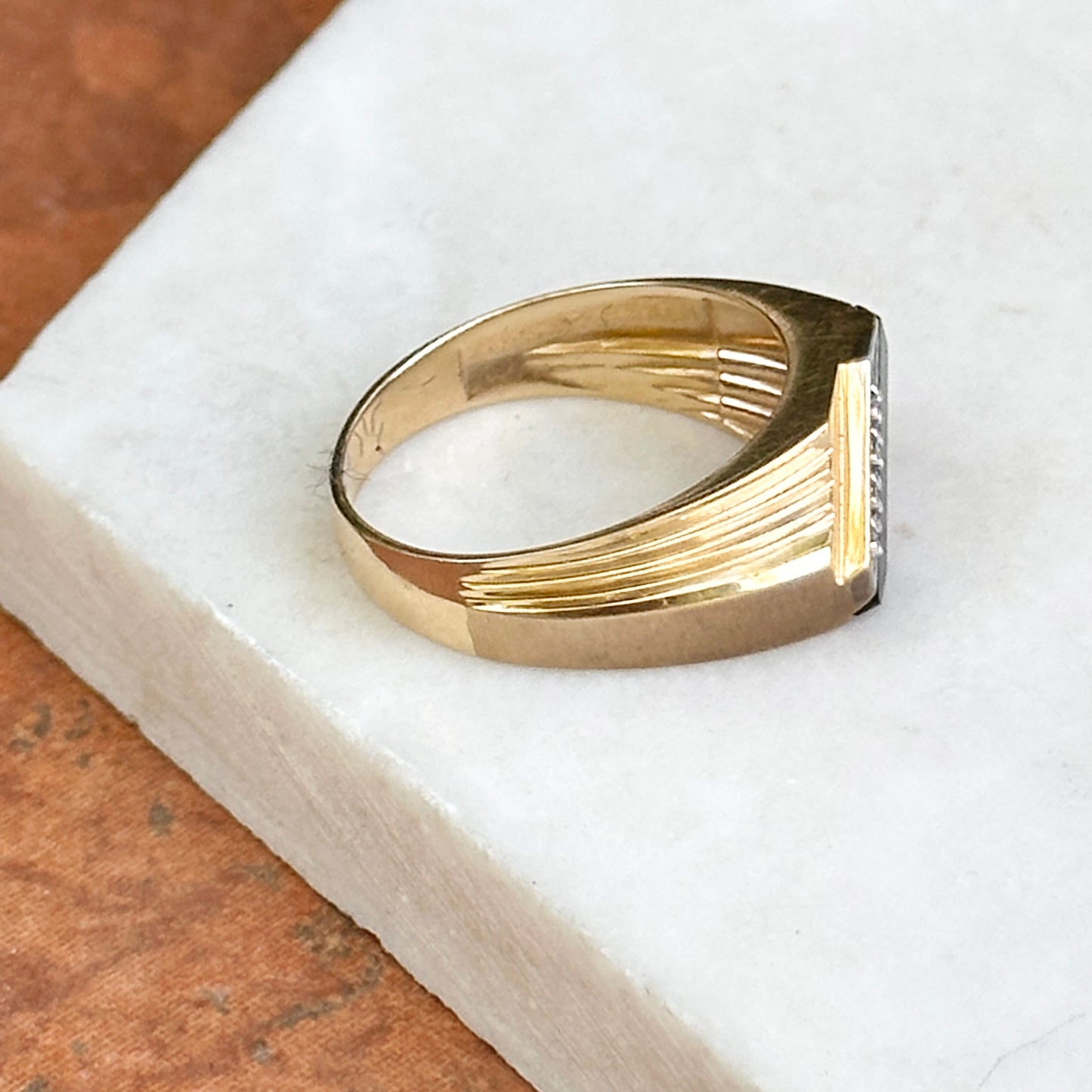 Estate 10KT Yellow and White Gold Onyx + Diamond Square Ring