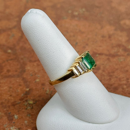 Estate 14KT Yellow Gold Emerald-Cut Emerald + Baguette Diamond Ring