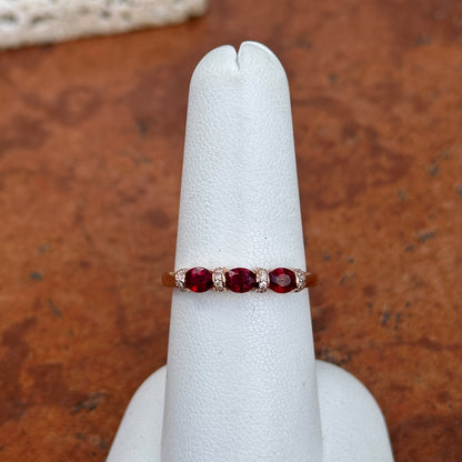 Estate 14KT Rose Gold Red Ruby + Diamond Ring