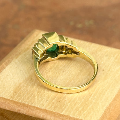 Estate 14KT Yellow Gold Emerald-Cut Emerald + Baguette Diamond Ring