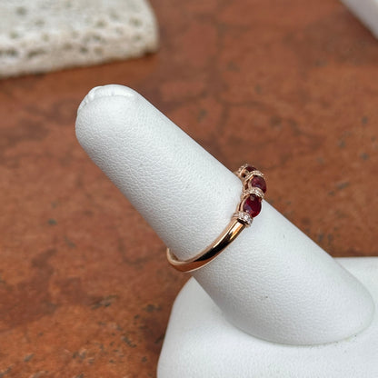 Estate 14KT Rose Gold Red Ruby + Diamond Ring