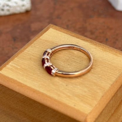 Estate 14KT Rose Gold Red Ruby + Diamond Ring