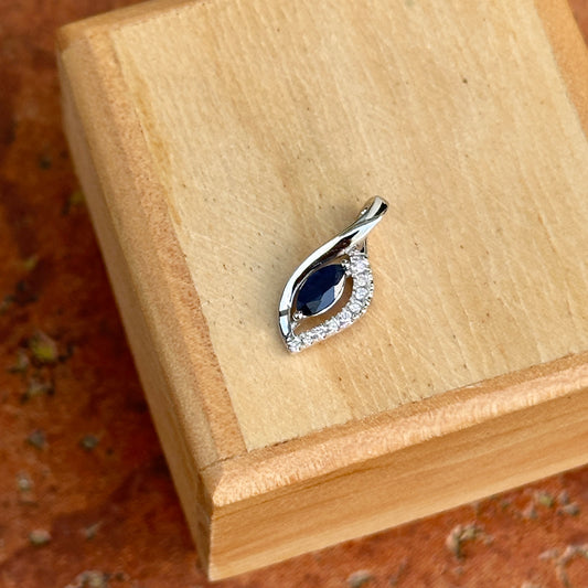 14KT White Gold Marquise Blue Sapphire + Diamond Pendant Slide