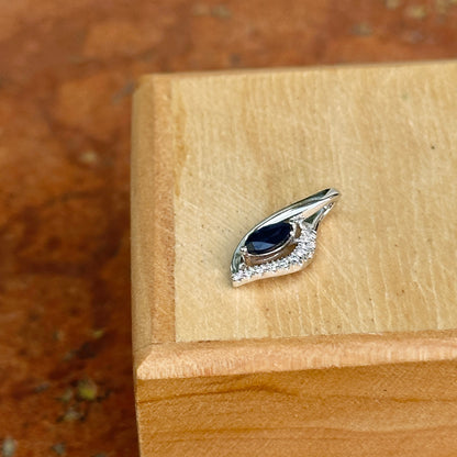 14KT White Gold Marquise Blue Sapphire + Diamond Pendant Slide