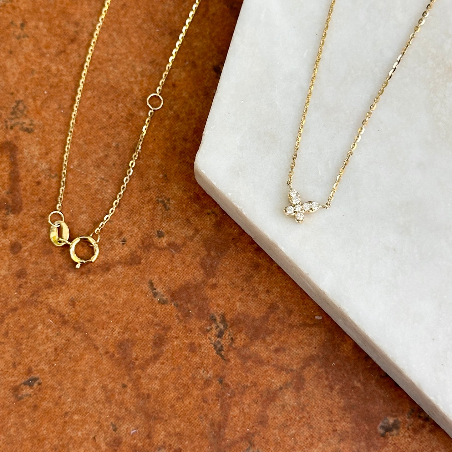 14KT Yellow Gold Pave Round Diamond Mini Butterfly Necklace