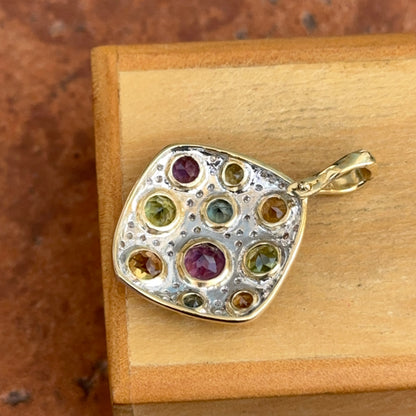 Estate 14KT Yellow + White Gold Round Citrine Amethyst Blue Topaz Textured Pendant Enhancer