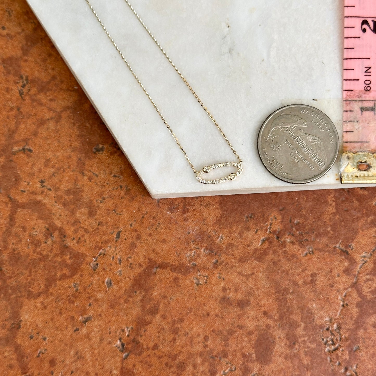 14KT Yellow Gold Round Diamond Oval Pave + Bezel Set Necklace