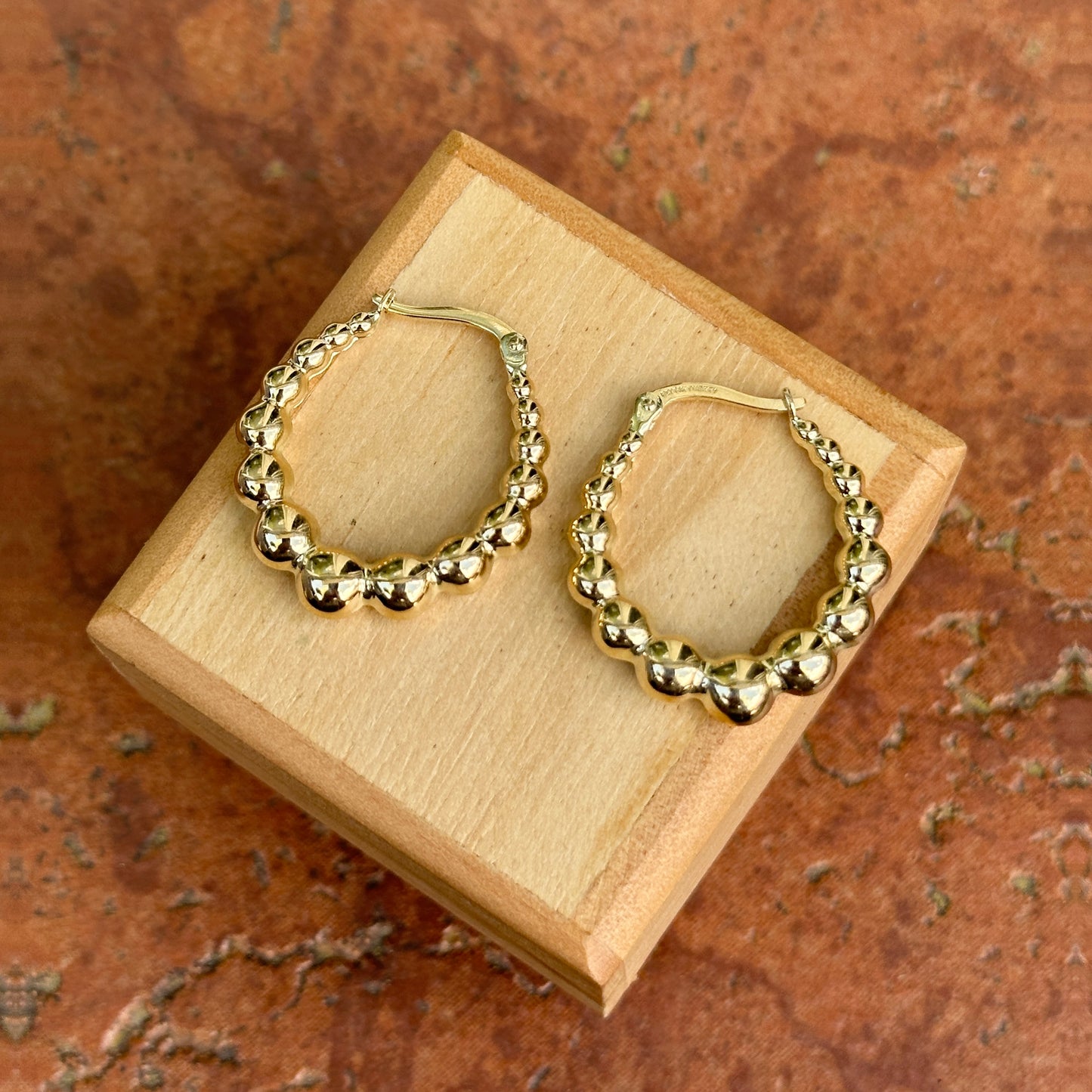 14KT Yellow Gold Graduated Puffed Bead Hoop Earrings 25mm