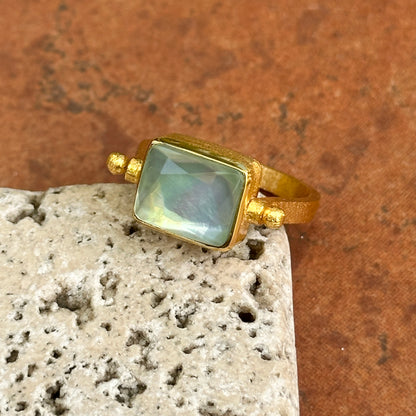 18KT Yellow Gold-Plated White + Green Stone Reversible Textured Ring