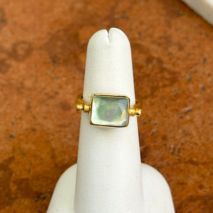 18KT Yellow Gold-Plated White + Green Stone Reversible Textured Ring