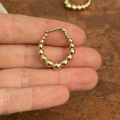 14KT Yellow Gold Graduated Puffed Bead Hoop Earrings 25mm