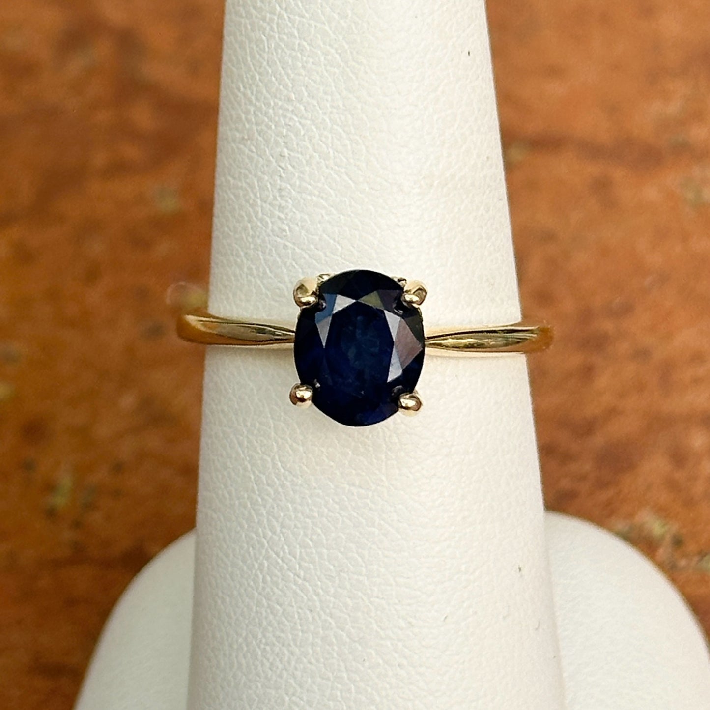 14KT Yellow Gold Oval 1.50 CT Blue Sapphire + Hidden Halo Diamond Ring