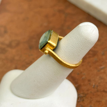 18KT Yellow Gold-Plated White + Green Stone Reversible Textured Ring