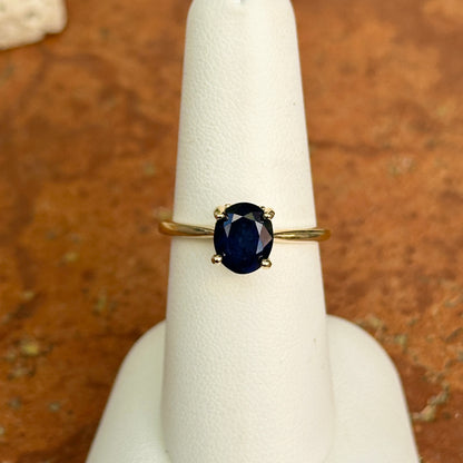 14KT Yellow Gold Oval 1.50 CT Blue Sapphire + Hidden Halo Diamond Ring