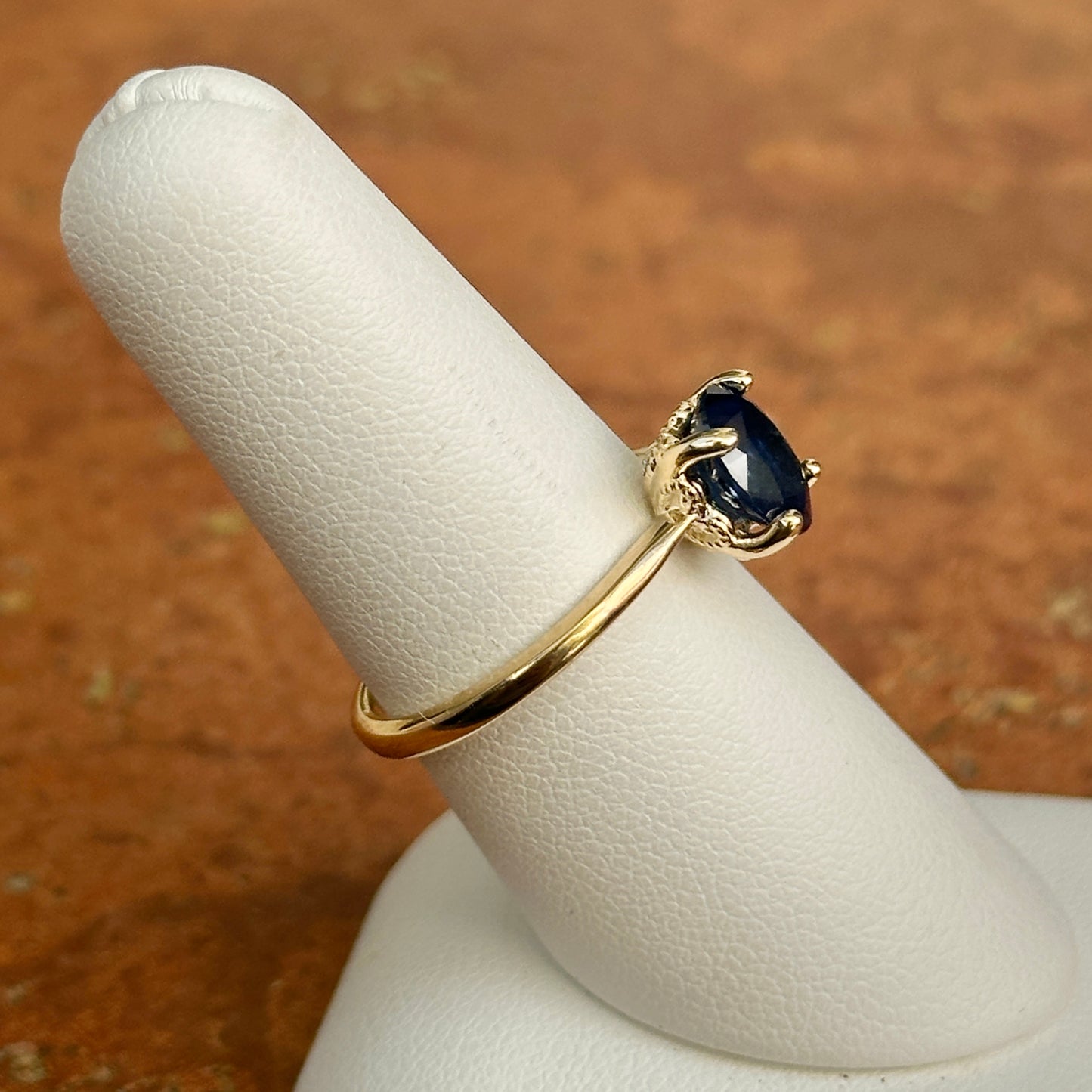 14KT Yellow Gold Oval 1.50 CT Blue Sapphire + Hidden Halo Diamond Ring