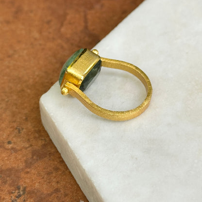 18KT Yellow Gold-Plated White + Green Stone Reversible Textured Ring