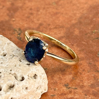 14KT Yellow Gold Oval 1.50 CT Blue Sapphire + Hidden Halo Diamond Ring