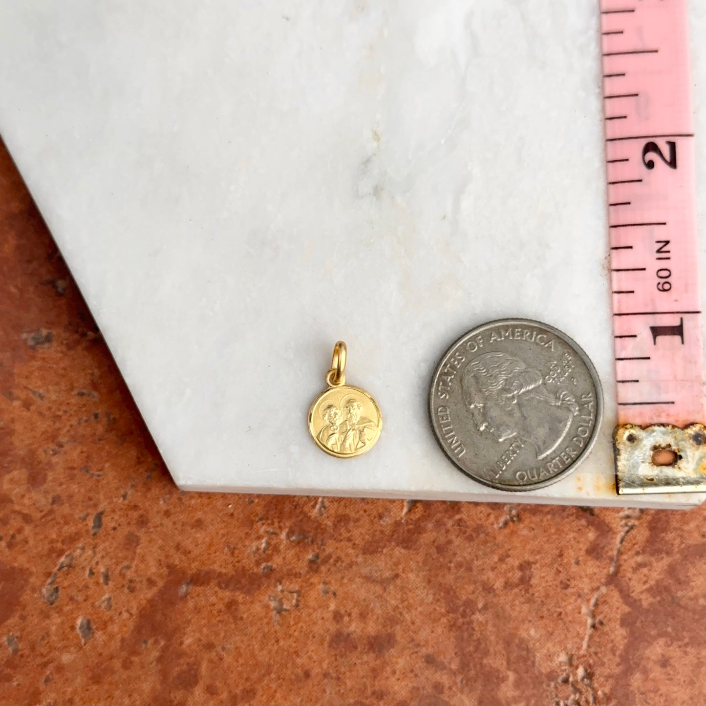 14KT Yellow Gold St. Peter and Paul Matte Medal Pendant Charm 10mm