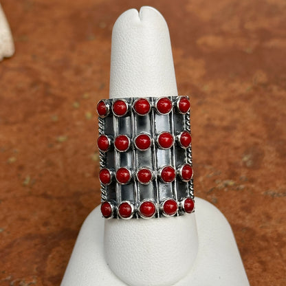 Sterling Silver Red Coral Bamboo Statement Ring